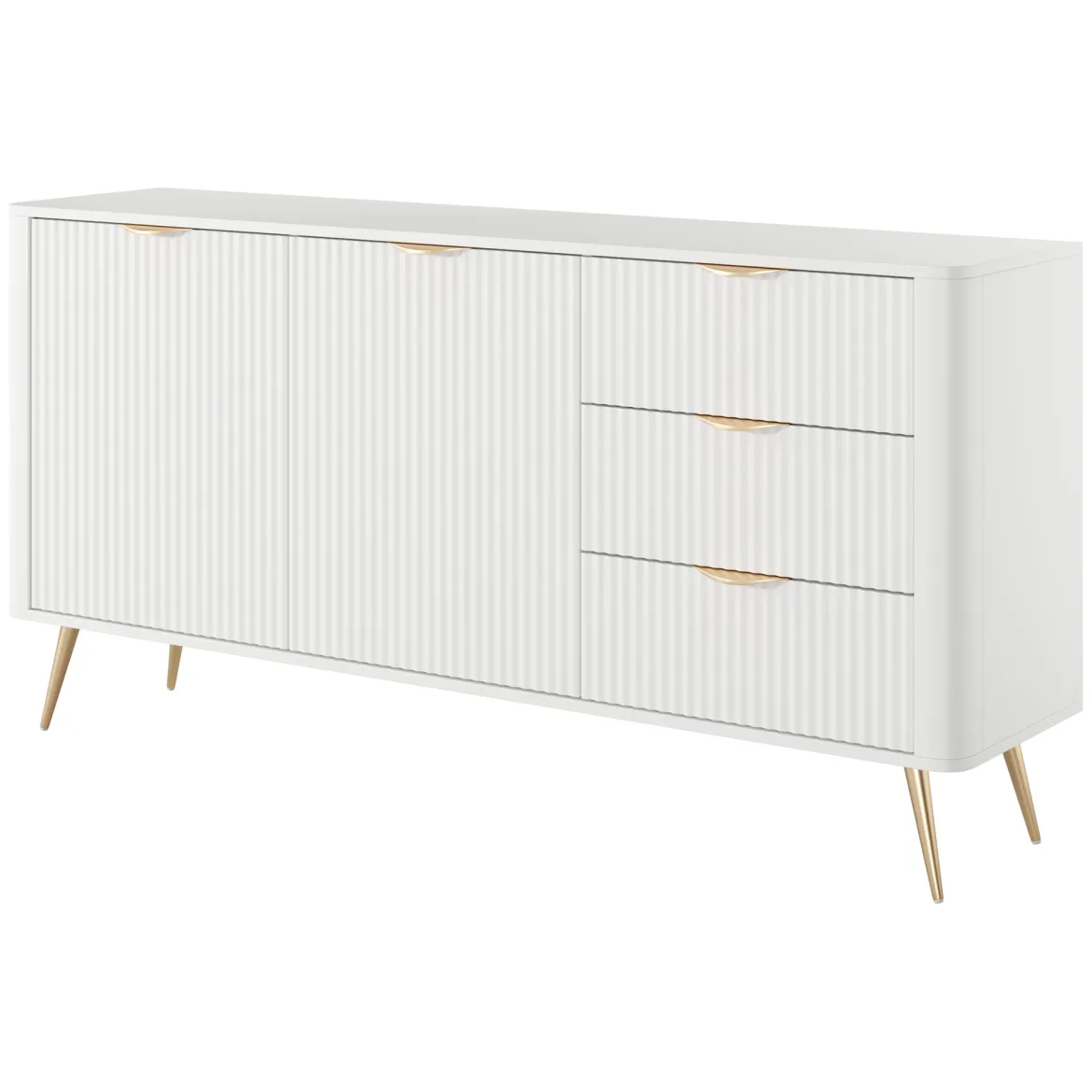 Credenza Bianco oro 3 Cassetti 2 Ripiani 163x38x81h cm, Apertura Battente, Scorrevole - Halilala
