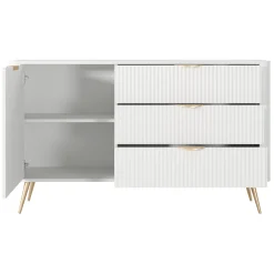 Credenza Bianco oro 6 Cassetti un Ripiano 163x38x81h cm, Apertura Scorrevole - Hali
