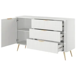 Credenza Bianco oro 6 Cassetti un Ripiano 163x38x81h cm, Apertura Scorrevole - Hali