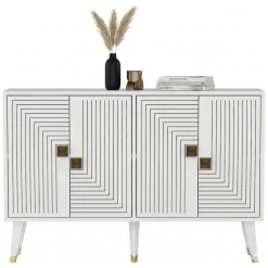 Credenza Bianco oro 2 Ripiani 4 Ante 120x30x80h cm, Effetto Geometrico - Thiene