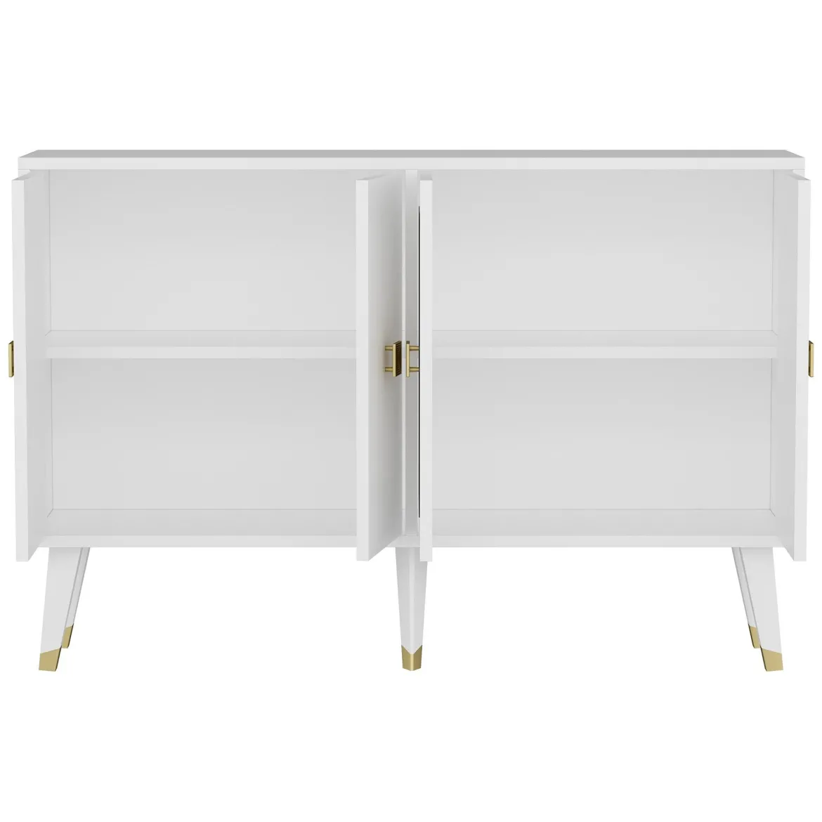 Credenza Bianco oro 2 Ripiani 4 Ante 120x30x80h cm, Effetto Geometrico - Thiene