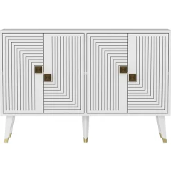 Credenza Bianco oro 2 Ripiani 4 Ante 120x30x80h cm, Effetto Geometrico - Thiene