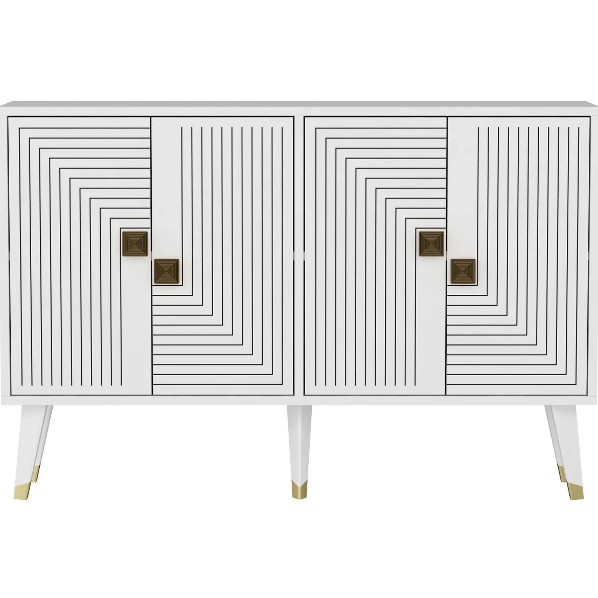 Credenza Bianco oro 2 Ripiani 4 Ante 120x30x80h cm, Effetto Geometrico - Thiene