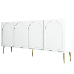 Credenza Bianco oro 2 Ripiani 4 Ante 180x35x80h cm, 4 Vani - Torno