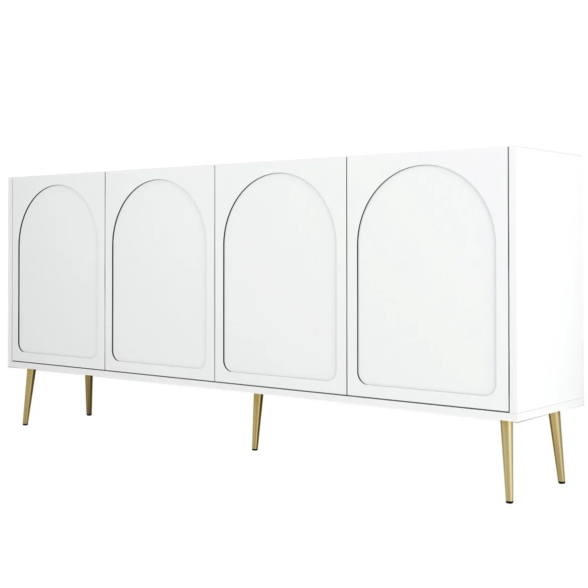 Credenza Bianco oro 2 Ripiani 4 Ante 180x35x80h cm, 4 Vani - Torno
