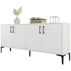 Credenza Bianco 2 Ripiani 4 Ante 180x35x78h cm, 4 Vani - Pollein