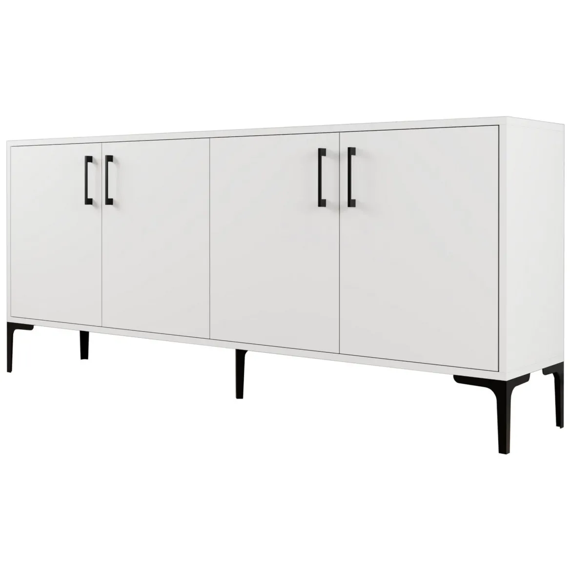 Credenza Bianco 2 Ripiani 4 Ante 180x35x78h cm, 4 Vani - Pollein