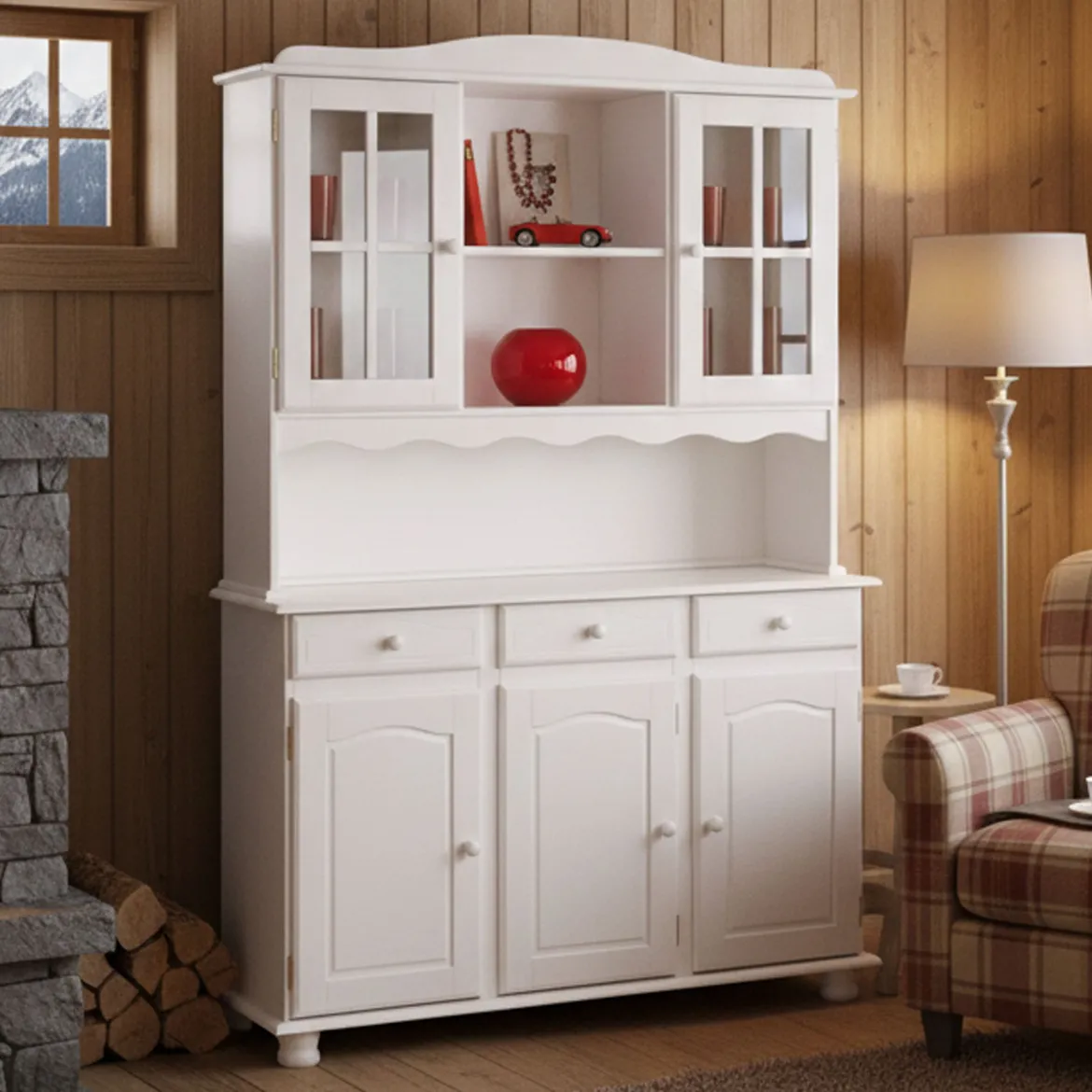 Credenza Bianco 6 Ripiani 3 Cassetti 130x32x198h cm, 5 Ante - Presezzo