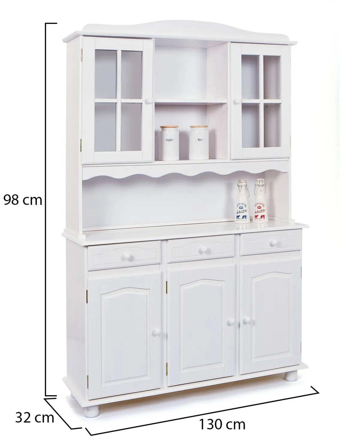 Credenza Bianco 6 Ripiani 3 Cassetti 130x32x198h cm, 5 Ante - Presezzo