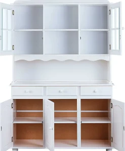 Credenza Bianco 6 Ripiani 3 Cassetti 130x32x198h cm, 5 Ante - Presezzo