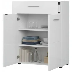 Credenza Bianco 2 Ripiani un Cassetto 79x35x97.5h cm, 3 Vani - Verduno
