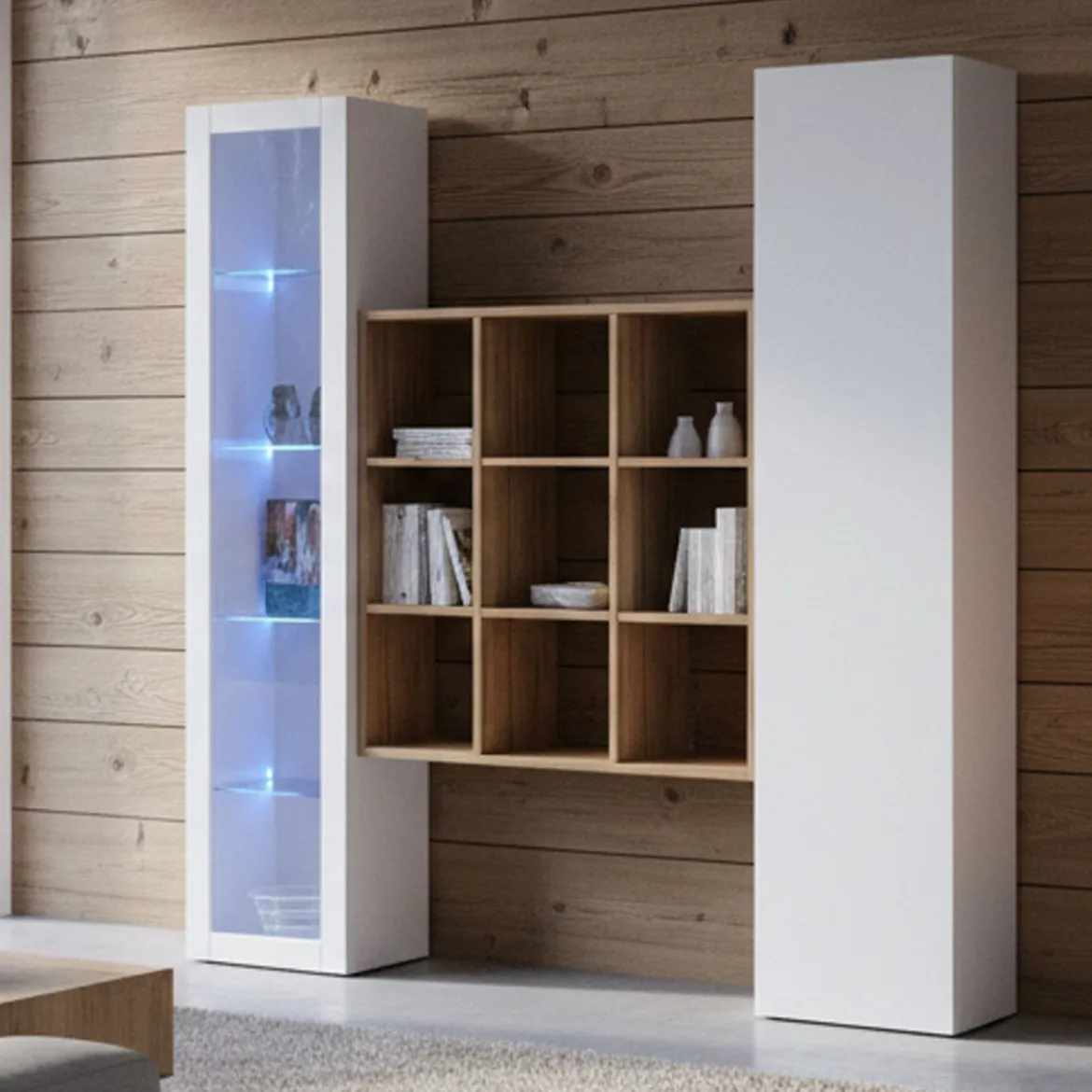 Credenza Bianco 14 Ripiani 19 Vani 40x30x180h cm, 2 Ante - Colonno