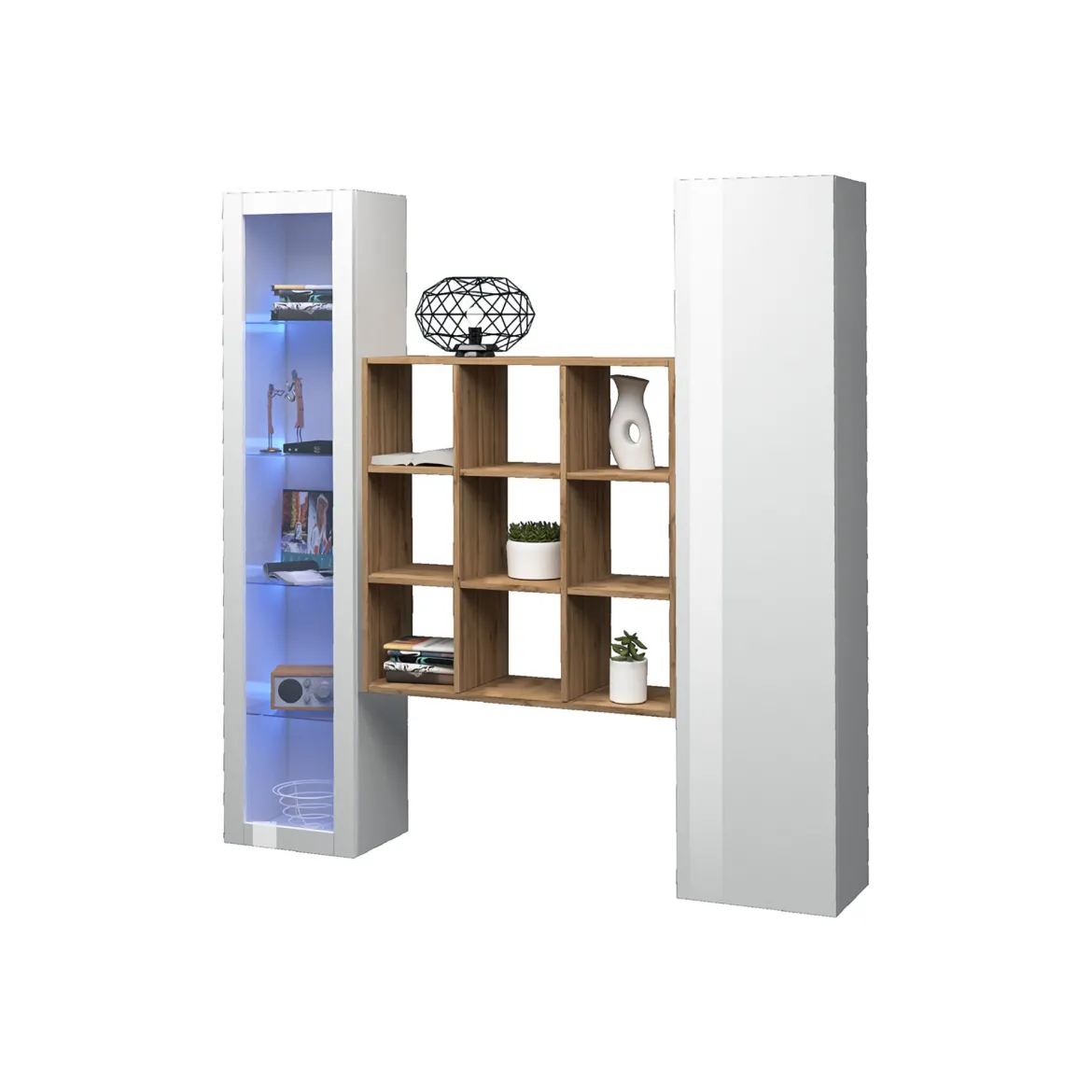 Credenza Bianco 14 Ripiani 19 Vani 40x30x180h cm, 2 Ante - Colonno