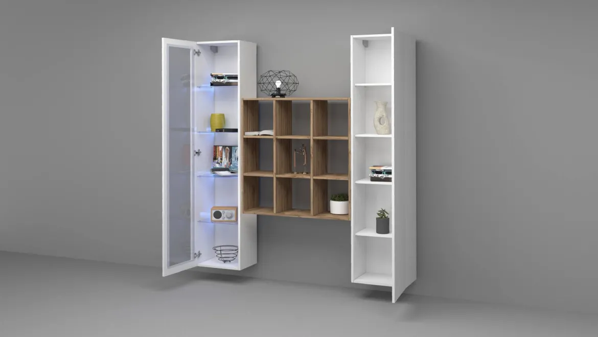 Credenza Bianco 14 Ripiani 19 Vani 40x30x180h cm, 2 Ante - Colonno