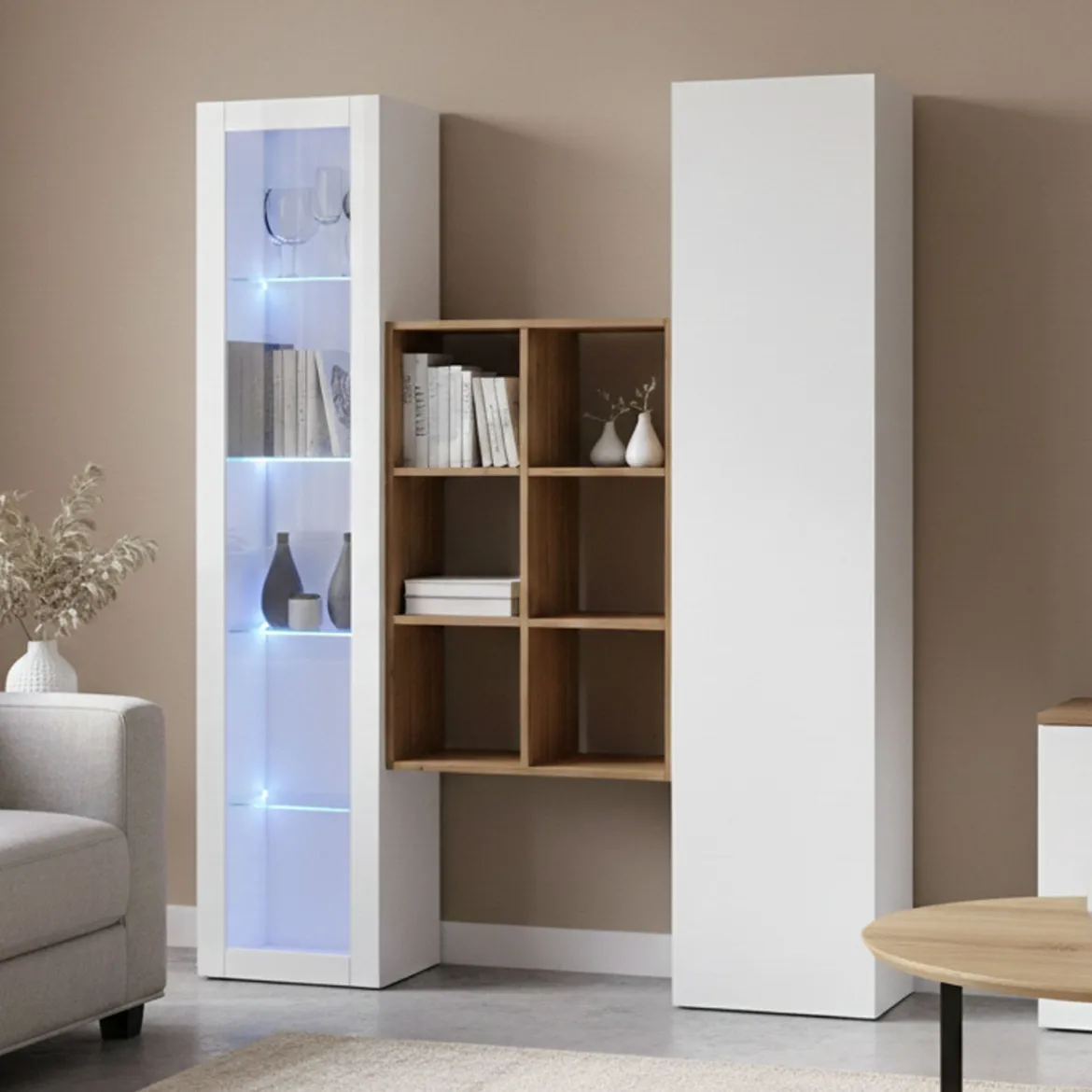 Credenza Bianco 8 Ripiani 16 Vani 40x30x180h cm, 2 Ante - Rimella
