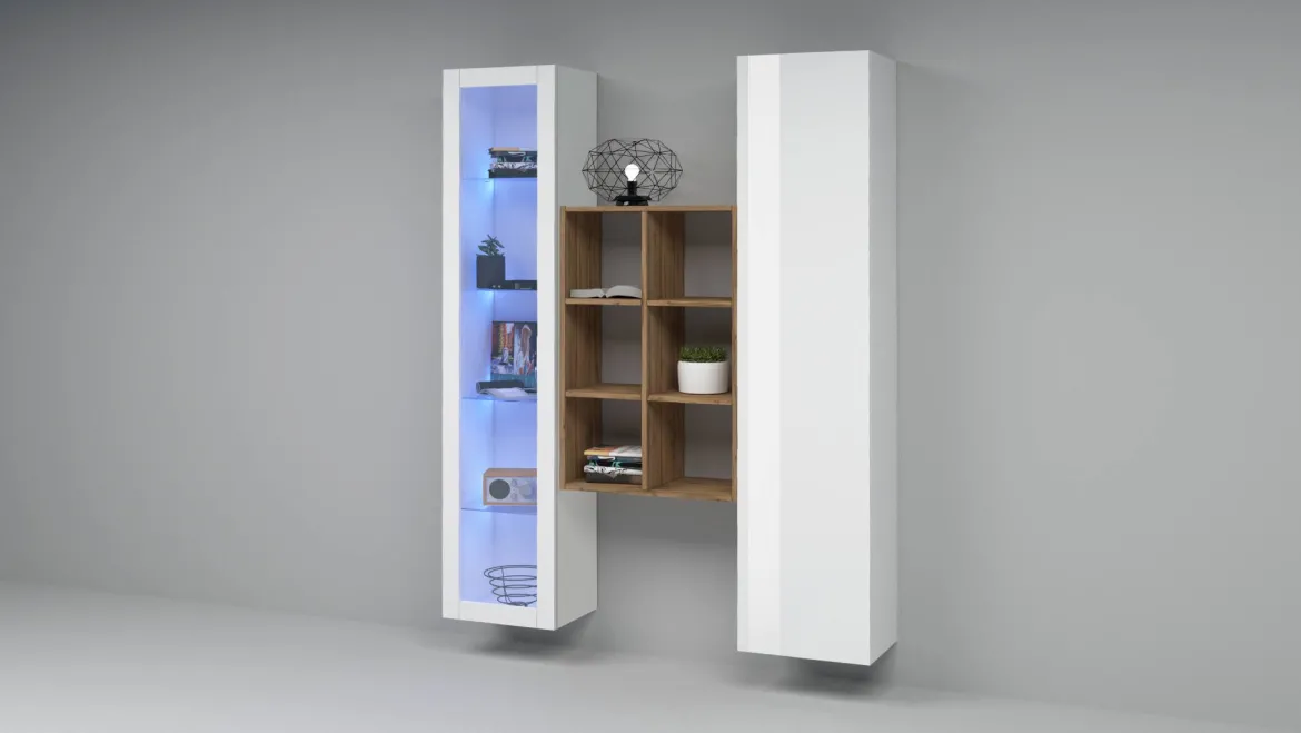 Credenza Bianco 8 Ripiani 16 Vani 40x30x180h cm, 2 Ante - Rimella