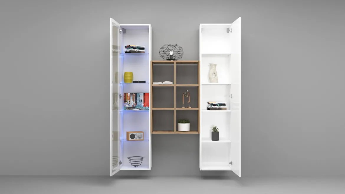 Credenza Bianco 8 Ripiani 16 Vani 40x30x180h cm, 2 Ante - Rimella