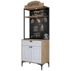 Credenza Bianco Rovere Marrone un Cassetto un Ripiano 70x40x186h cm, Apertura Battente, Scorrevole - Nemoli