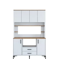 Credenza Biano Marrone 4 Ripiani 2 Cassetti 120x40x184h cm, 6 Ante - Mairag