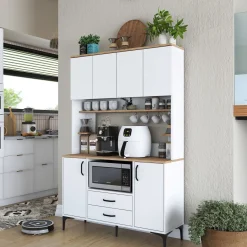 Credenza Biano Marrone 4 Ripiani 2 Cassetti 120x40x184h cm, 6 Ante - Mairag