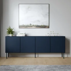 Credenza blu 2 Ripiani Apertura Battente 200x42x75h cm, 4 Ante - Canino