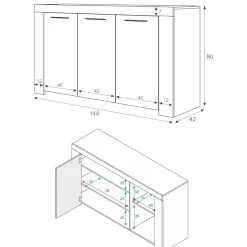 Credenza cemento e bianca porta bicchieri 144x42x80h cm 3 ante - Amaculi