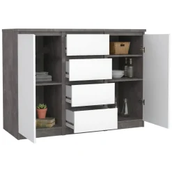 Credenza cemento e bianco lucida 120x50x90h cm 2 ante e 4 cassetti - Angelika
