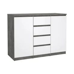 Credenza cemento e bianco lucida 120x50x90h cm 2 ante e 4 cassetti - Angelika