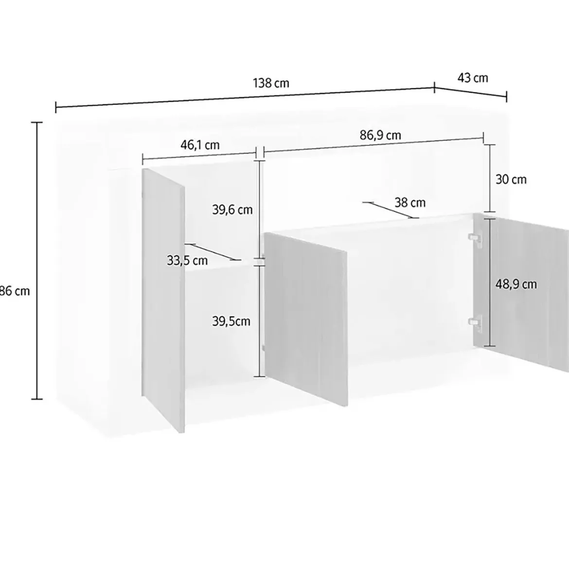 Credenza cemento 138x42x86h cm 3 ante - Dolphin