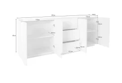 Credenza cemento 224x44x86h cm 4 ante e 3 cassetti - Zeus