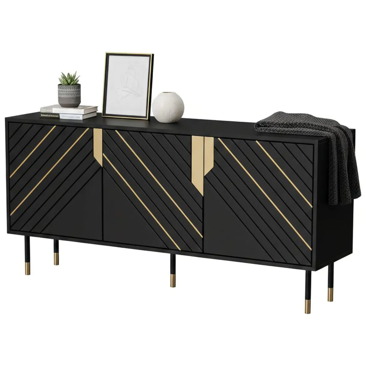 Credenza Cossogno, 154x40 h72 cm, Nero e Oro