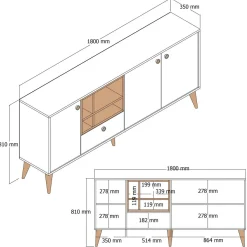 Credenza crema 180x35x81h cm 3 ante e 1 cassetto - Lucertola