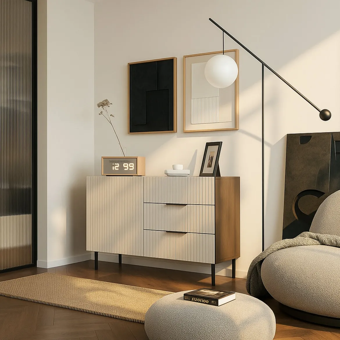 Credenza Grado, 104x42 h75 cm, Noce e Beige