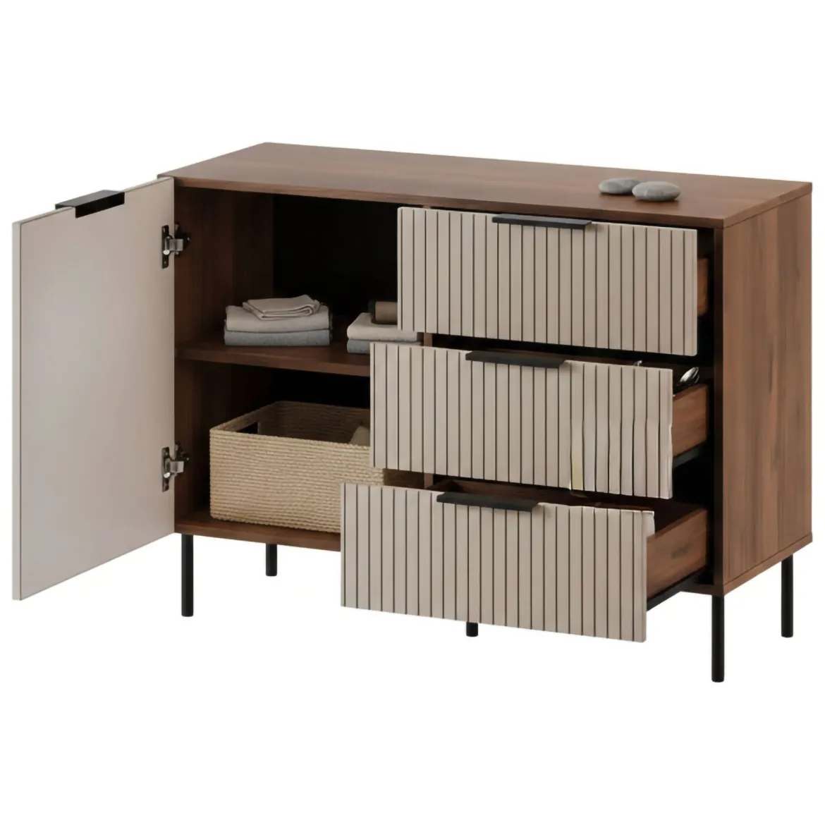 Credenza Grado, 104x42 h75 cm, Noce e Beige