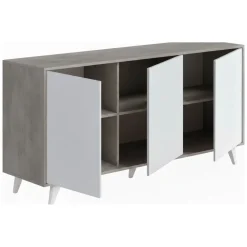 Credenza grigia chiaro e bianca porta piatti 153x39x72h cm 3 ante - Annina