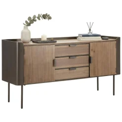 Credenza grigia e marrone 145x47x76h cm 2 ante e 3 cassetti - Jones