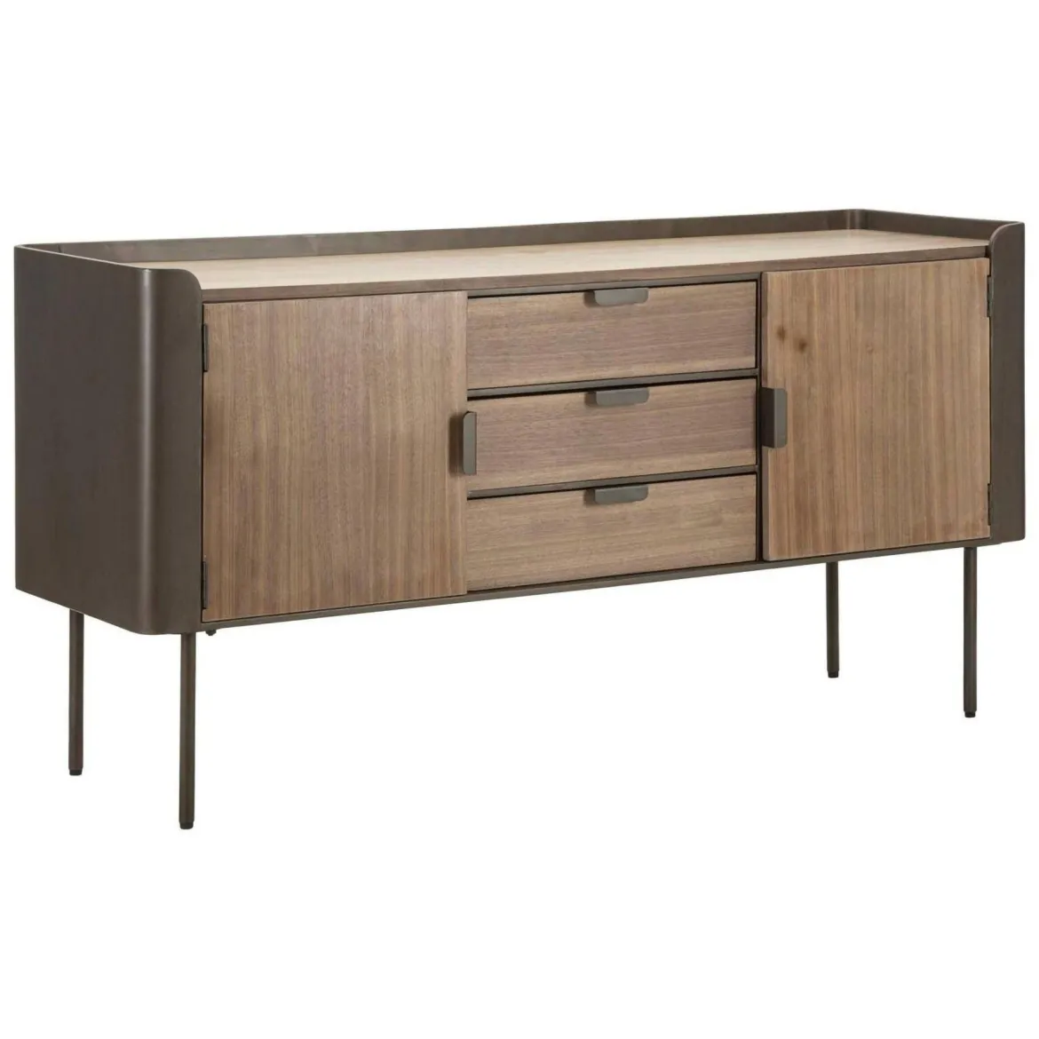 Credenza grigia e marrone 145x47x76h cm 2 ante e 3 cassetti - Jones