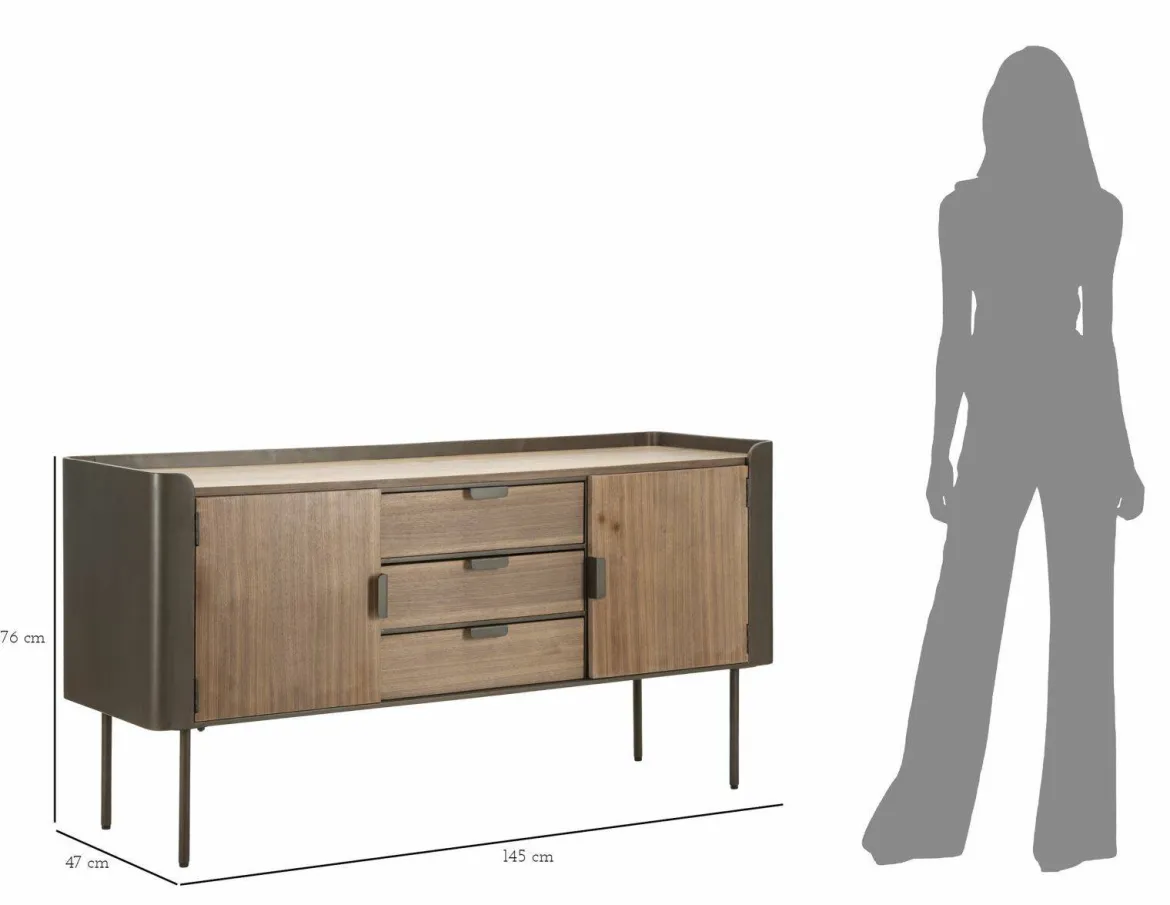 Credenza grigia e marrone 145x47x76h cm 2 ante e 3 cassetti - Jones