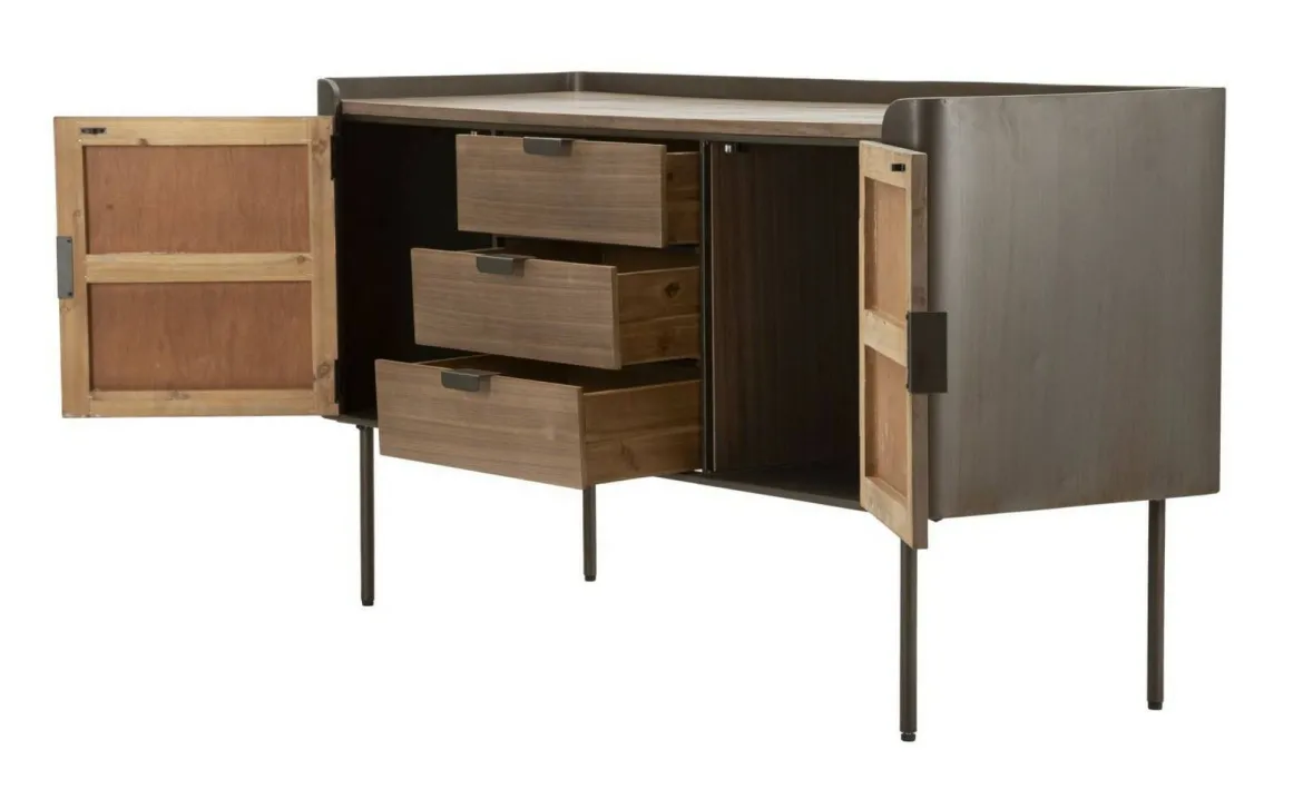 Credenza grigia e marrone 145x47x76h cm 2 ante e 3 cassetti - Jones