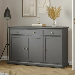 Credenza grigia 143x46x91h cm 3 ante e 3 cassetti - Asola