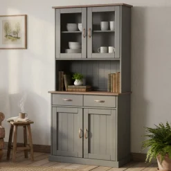 Credenza Grigio 3 Cassetti 2 Ripiani 131x45x86h cm, Apertura Battente - Silius