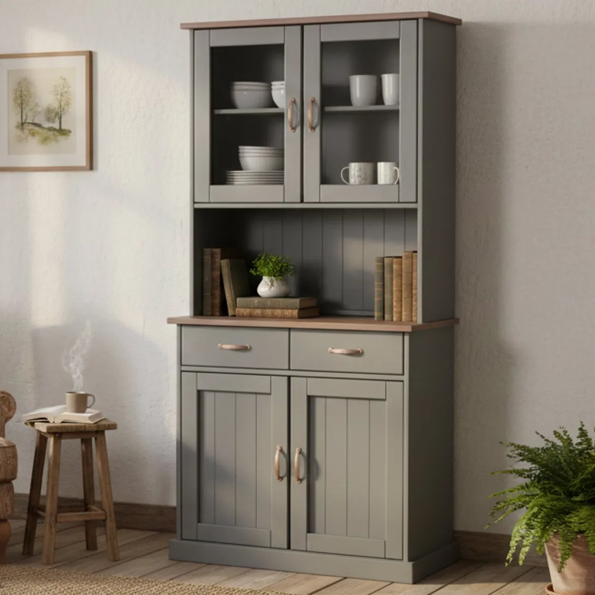 Credenza Grigio 3 Cassetti 2 Ripiani 131x45x86h cm, Apertura Battente - Silius