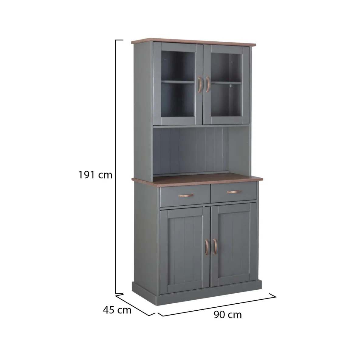 Credenza Grigio 3 Cassetti 2 Ripiani 131x45x86h cm, Apertura Battente - Silius