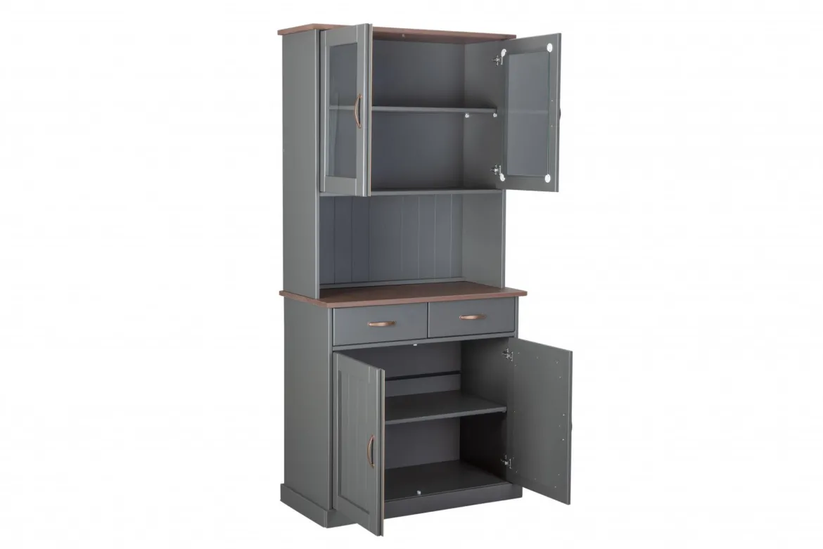 Credenza Grigio 3 Cassetti 2 Ripiani 131x45x86h cm, Apertura Battente - Silius