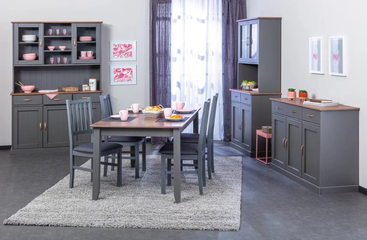 Credenza Grigio 3 Cassetti 2 Ripiani 131x45x86h cm, Apertura Battente - Silius