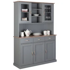 Credenza Grigio 3 Cassetti 6 Ripiani 131x45x191h cm, Apertura Battente, Scorrevole - Castana