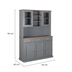 Credenza Grigio 3 Cassetti 6 Ripiani 131x45x191h cm, Apertura Battente, Scorrevole - Castana