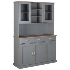 Credenza Grigio 3 Cassetti 6 Ripiani 131x45x191h cm, Apertura Battente, Scorrevole - Castana