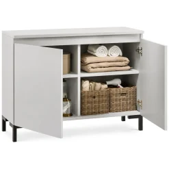 Credenza Grigio Chiaro Nero 2 Ripiani Apertura Battente 100x37x75h cm, 2 Ante Made in Italy - Mimakasa