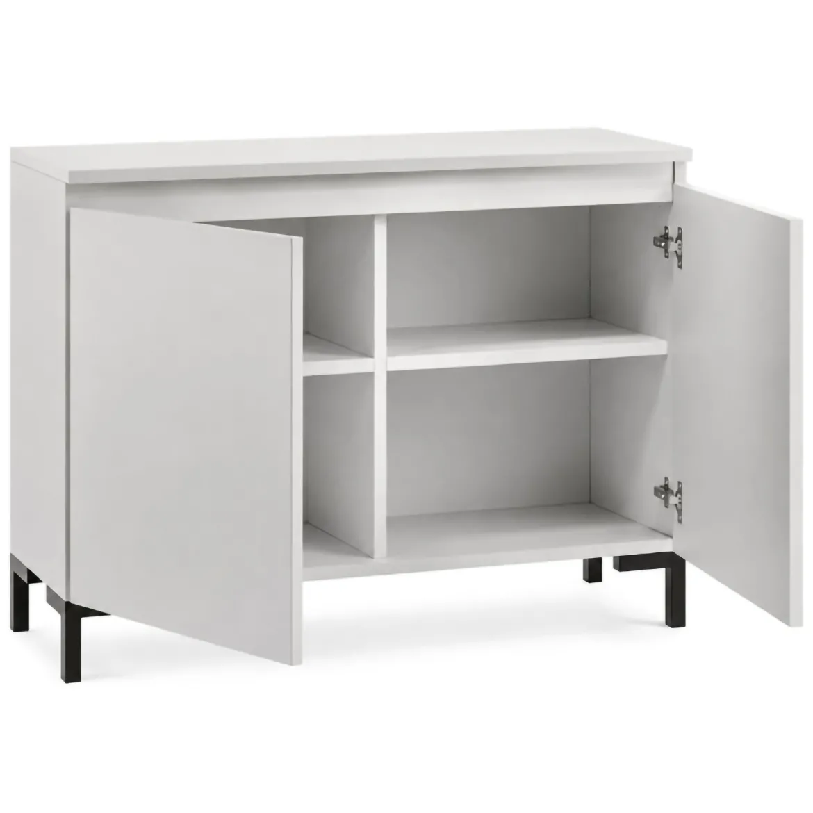 Credenza Grigio Chiaro Nero 2 Ripiani Apertura Battente 100x37x75h cm, 2 Ante Made in Italy - Mimakasa